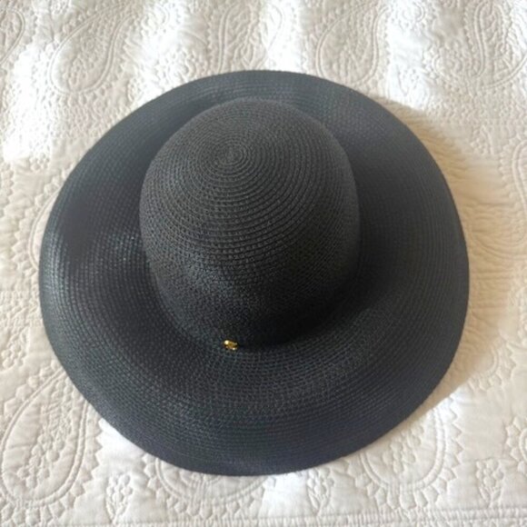Eric Javits Hampton Hat Packable Squishee Floppy 50+ UPF Woven Beach Black - Picture 1 of 5